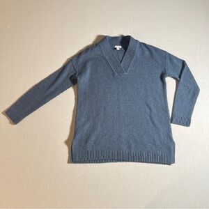 J Jill Cotton Blend Split V Neck Relaxed Fit Cornflower Blue Sweater, Size Small